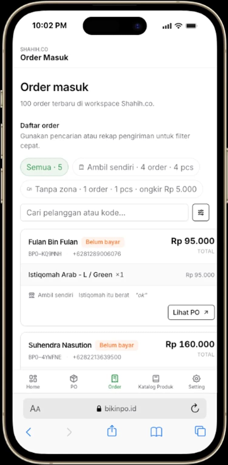 Dashboard Order dagangin