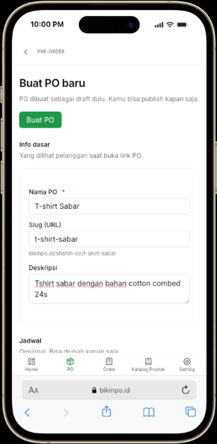 Form Pre-Order dagangin