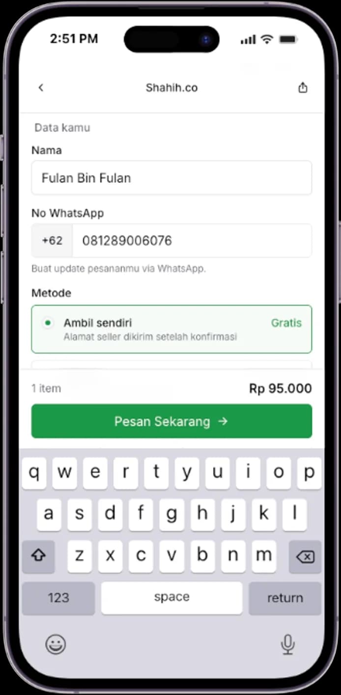 Form pre-order dagangin di ponsel